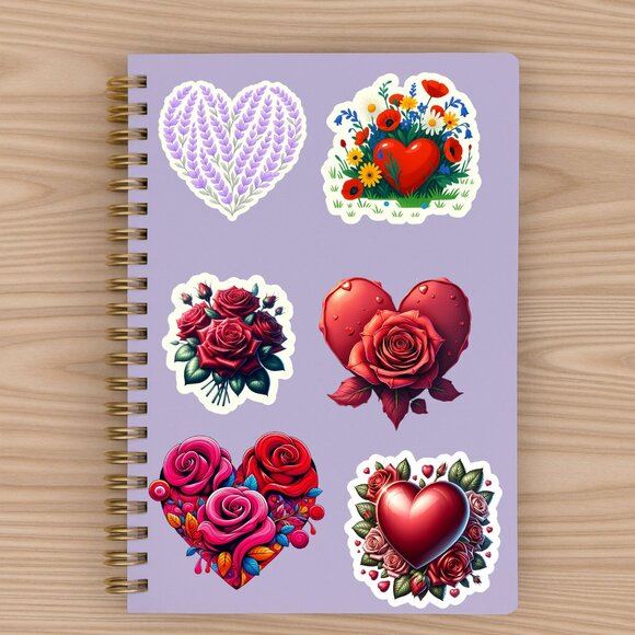 "13 Floral Heart Stickers – Mixed Set of Clear and Vinyl Stickers (3 Sheets)" - Picture 3 of 6